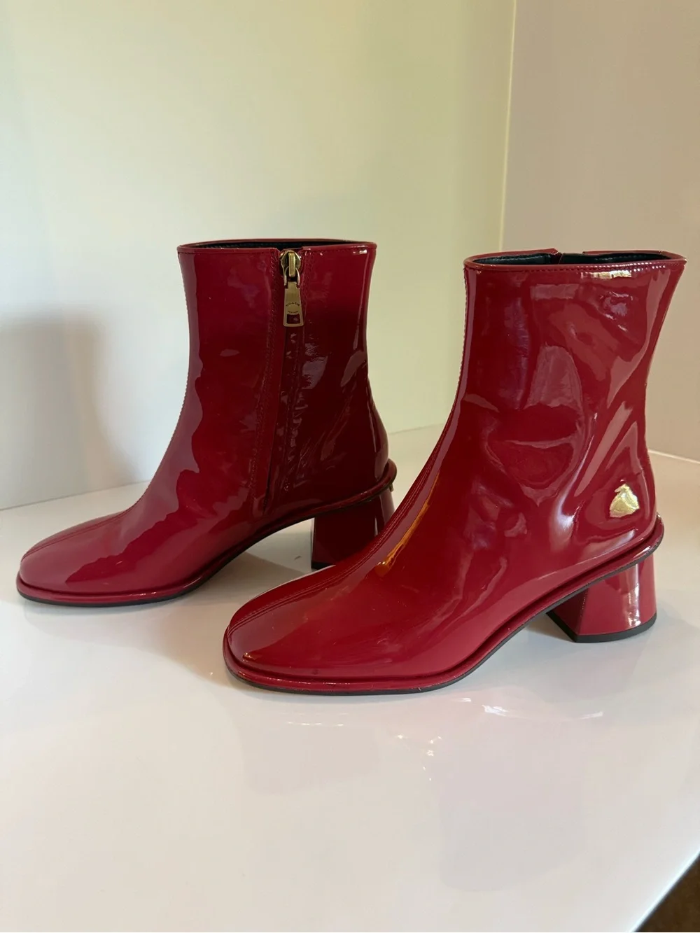 Coach Red Patent Leather Block Heel Boots